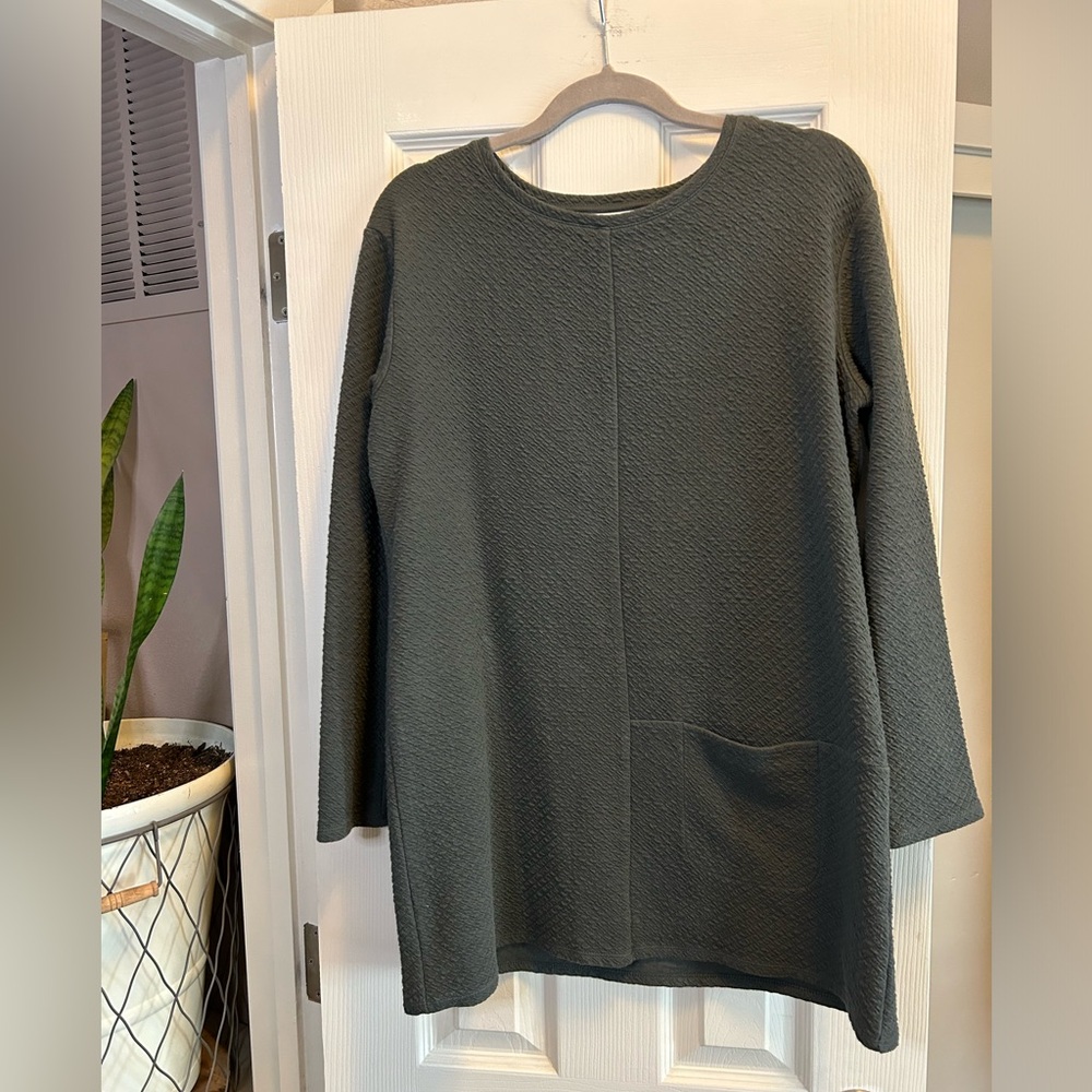 J. Jill Long Sleeve Quilted Tunic Dress With Pocket Olive Green Crew Neck Sz S